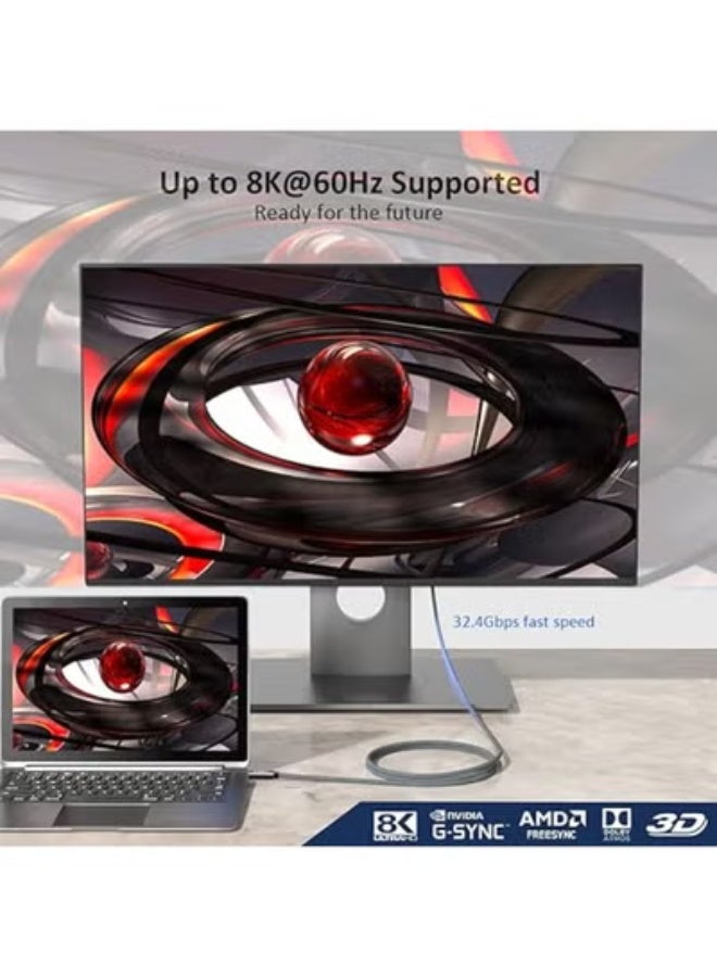 كيبل USB C إلى منفذ عرض DP 1.4 – عملي وسهل الاستخدام – يدعم دقة 8K@60Hz و4K@144Hz بطول 6.6 قدم - Image 4