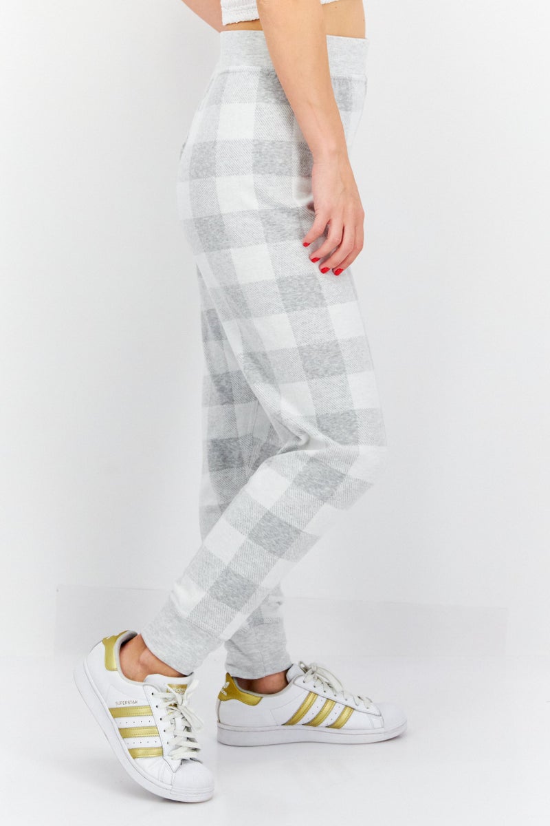 Felina Women Regular Fit Checkered Jogger Pants, Grey - Image 4