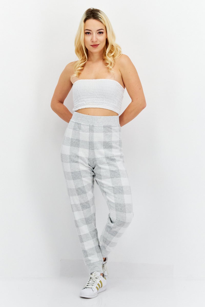 Felina Women Regular Fit Checkered Jogger Pants, Grey - Image 2