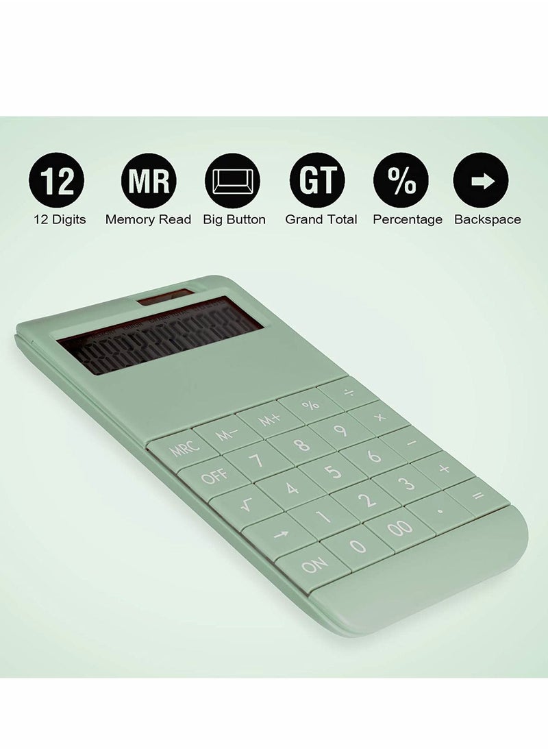 Y&D - Basic Standard Calculator 12 Digit Desktop with Large LCD Display for Office, School, Home & Business Use, Modern Design - Green - Image 1