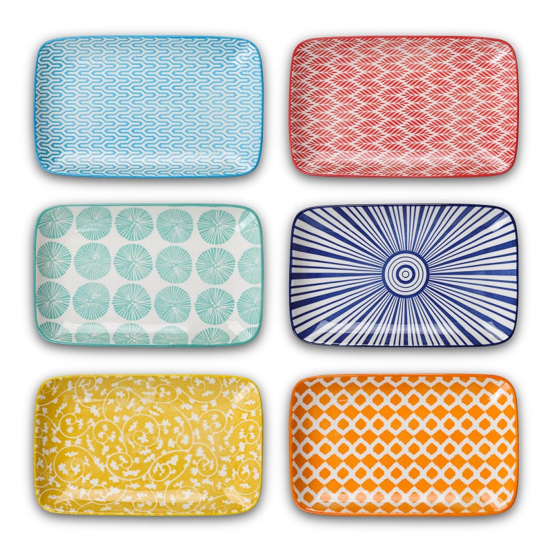 Selamica Selamica Ceramic 95 Inch Large Rectangular Salad Plates Dinner Plates Pasta Dessert Plates Serving Platters and Trays for Appetizer Sushi Fruit Set of 6 Assorted Colors 