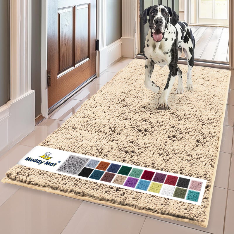 Muddy Mat Super Absorbent Door Mat Indoor Microfiber Quick Dry Chenille Entryway Rug NonSlip Front Door Mat Indoor Mats for Entryway Machine Washable Pet Rug Beige 59x24