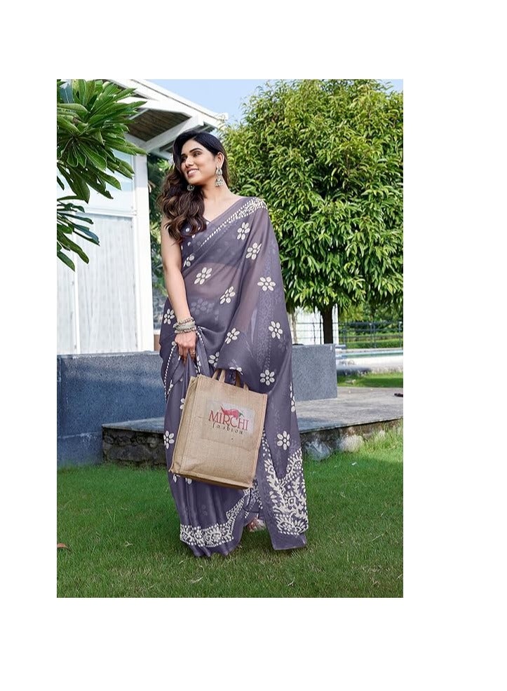 Accessorize Kingdom Women's Latest Chiffon Batik Printed Saree with Blouse Piece  - Image 3