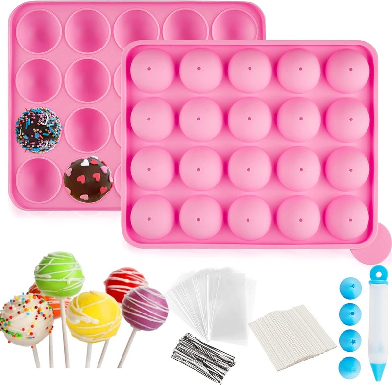 Ocmoiy Cake Pop Mold Set of 262 - including 20 Cavities Silicone Cake Pop Molds, Cake Pop Sticks, Cake Pop Wrappers, Sliver Twist Ties, Decorating Pen - Image 1