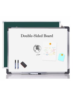 Gerenic Magnetic Double Sided White board , Chalkboard, Blackboard, Dry Wipe Message Bulletin Board with 1 Eraser, 3 Markers, 4 Magnetics & 1 Accessory Tray – for Home Office School (60*45cm, AL Frame)  - Image 1