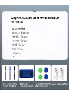 Gerenic Magnetic Double Sided White board , Chalkboard, Blackboard, Dry Wipe Message Bulletin Board with 1 Eraser, 3 Markers, 4 Magnetics & 1 Accessory Tray – for Home Office School (60*45cm, AL Frame)  - Image 3