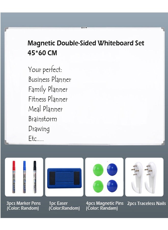 Gerenic Magnetic Double Sided White board , Chalkboard, Blackboard, Dry Wipe Message Bulletin Board with 1 Eraser, 3 Markers, 4 Magnetics & 1 Accessory Tray – for Home Office School (60*45cm, AL Frame)  - Image 3