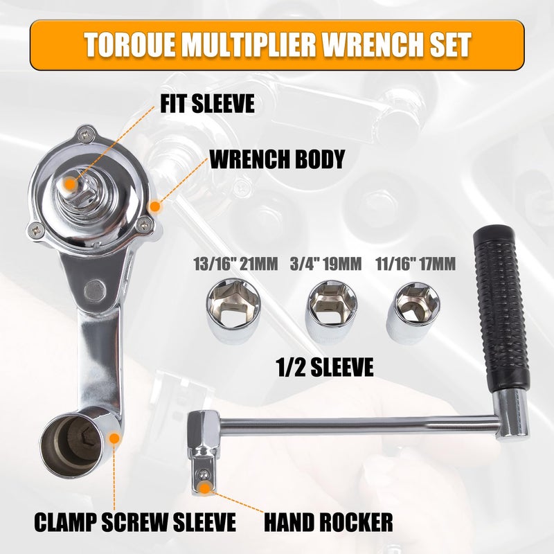 RANSOTO Labor Saving Torque Multiplier Wrench Set, 1:16 Ratio Lug Nut Remover with 1/2" Drive, Heavy Duty Lug Wrench for Loosening Stubborn Wheel Nuts, Includes 17/19/21mm & SAE Sockets for Cars, SUV, RV - Image 4