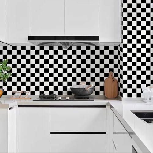 Kitico Black and White Checkered Peel and Stick Wallpaper– Waterproof Removable Vinyl Contact Paper Peel and Stick – Renter Friendly Bathroom Wallpaper 17.7" x 78" - Image 4