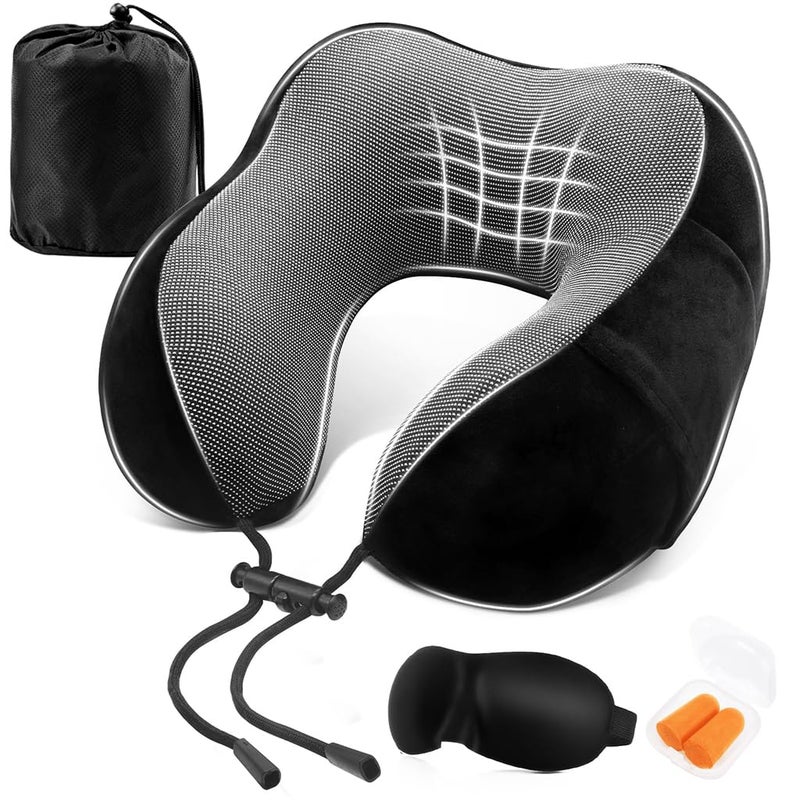 Zibuyu ZIBUYU® Neck Pillow for Travel, Travel Pillow, U-shape Neck Pillow Airplane Travel Sleeping Neck Pillow Set with with Eye Mask, Ear Plugs & Storage Bag Pillow for Neck Pain - Image 1