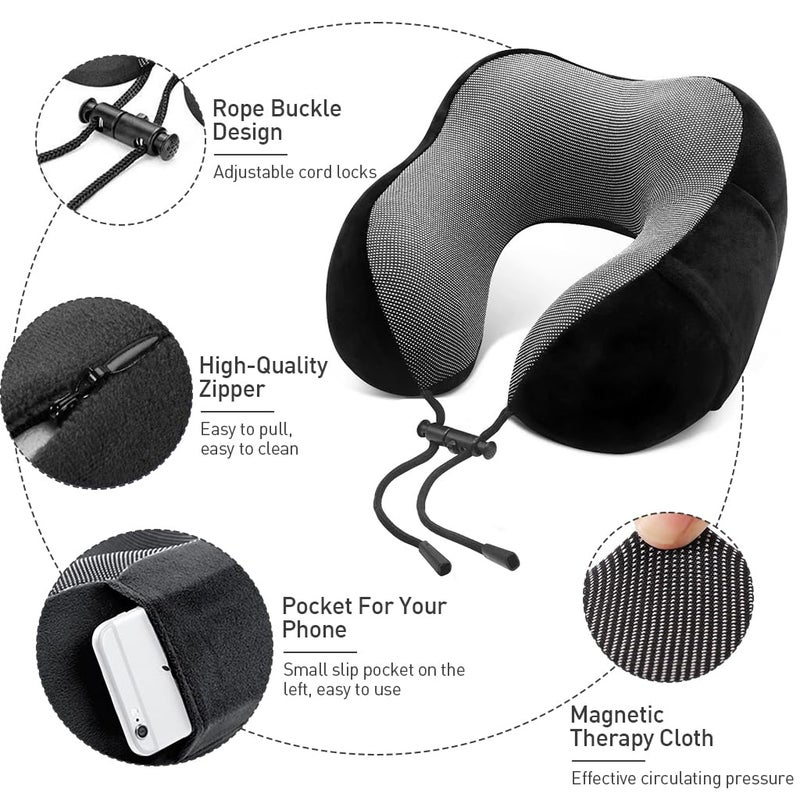 Zibuyu ZIBUYU® Neck Pillow for Travel, Travel Pillow, U-shape Neck Pillow Airplane Travel Sleeping Neck Pillow Set with with Eye Mask, Ear Plugs & Storage Bag Pillow for Neck Pain - Image 2