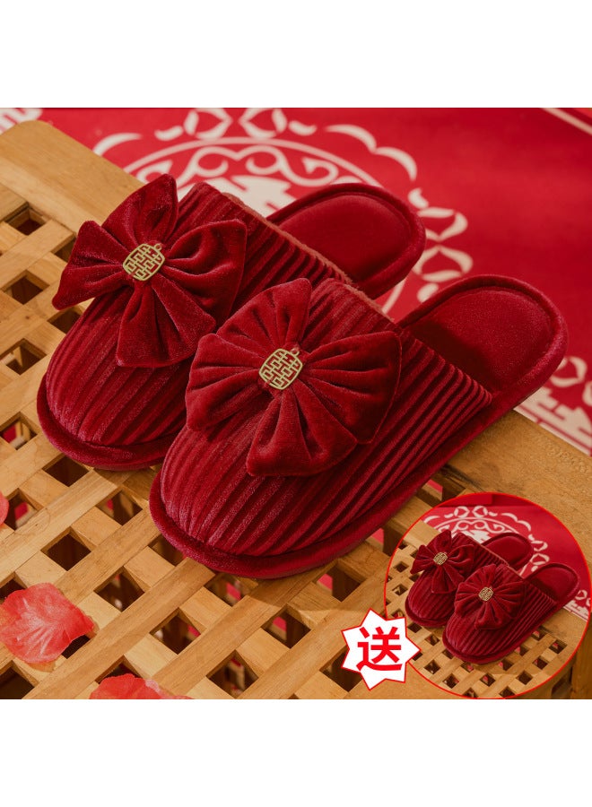 Lidani Wedding Slippers For Newlyweds, Bride And Groom, Festive Red Pair Of Winter Accessible Luxury Wedding Shoes