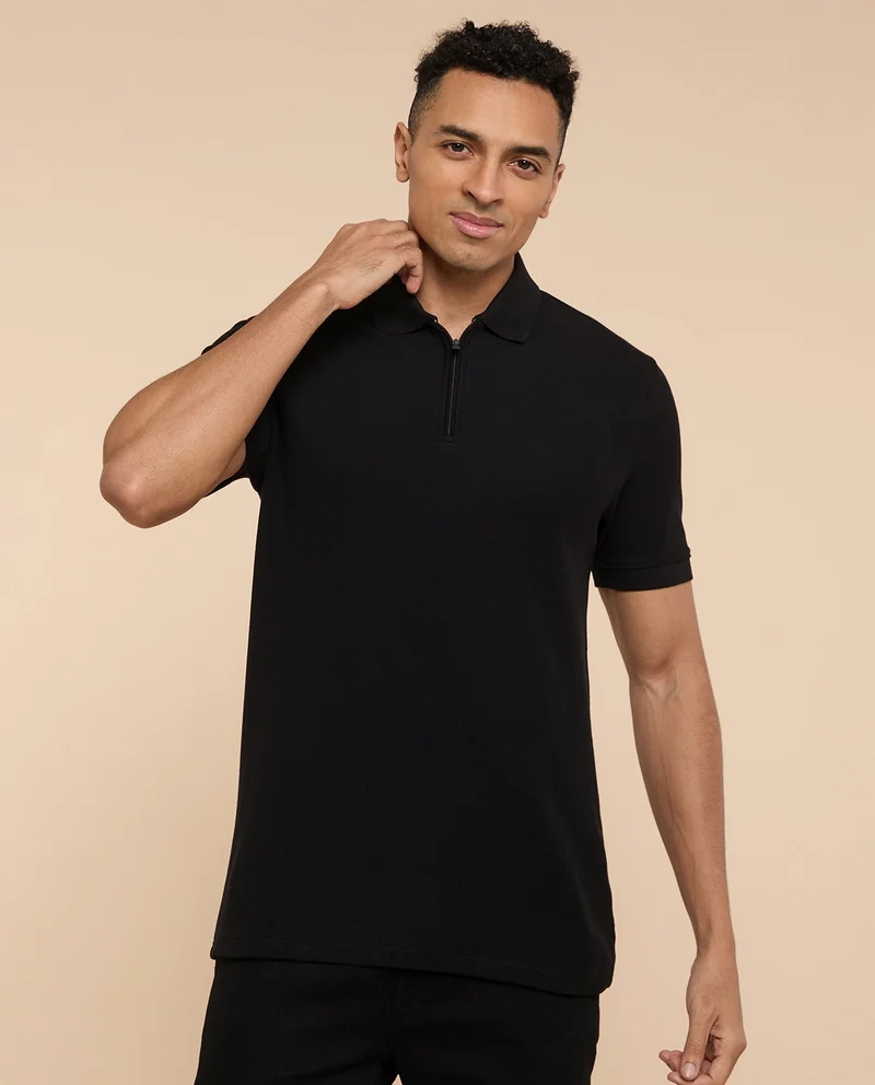 أر أند بي Solid Polo T-Shirt with Short Sleeves