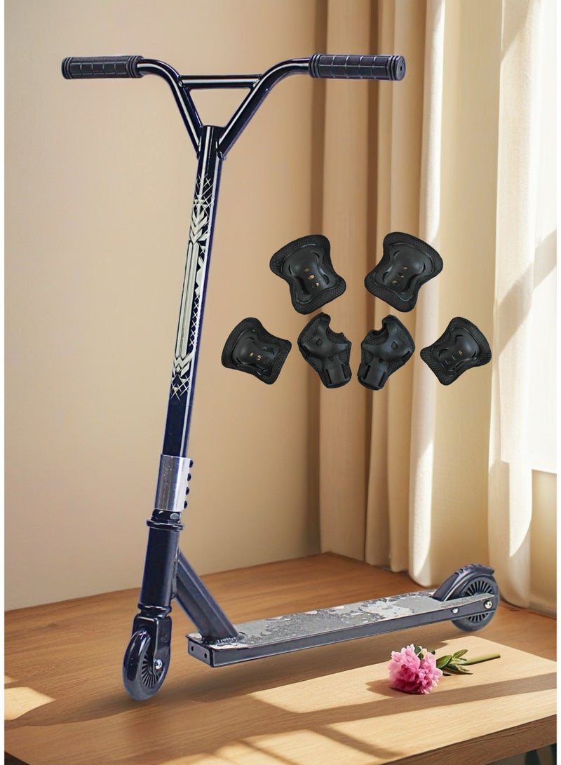 إيزي فيتشور سكوتر إيزي فيوتشر ثنائي العجلات للمحترفين للحركات البهلوانية - سطح من الألومنيوم مع شريط قبضة، عجلات من الألومنيوم 110 مم، مقود عريض على شكل حرف T، فرامل فولاذية، سكوتر خفيف الوزن بزاوية 360 درجة للحركات الحرة للمبتدئين والمتوسطين، بما في ذلك مجموعة معدات الحماية - Image 1