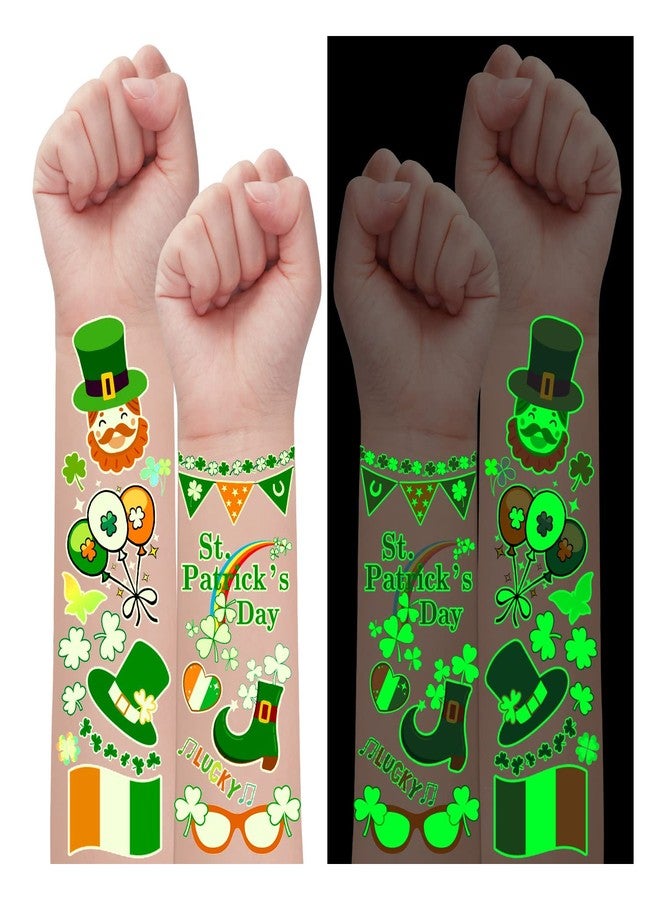 Partywind 12 Sheets Glow St Patrick's Day Temporary Tattoos for Kids, Luminous Saint Patrick's Day Accessories Party Decorations, Irish Shamrock Stickers Goodie Bags Stuffers - Image 1