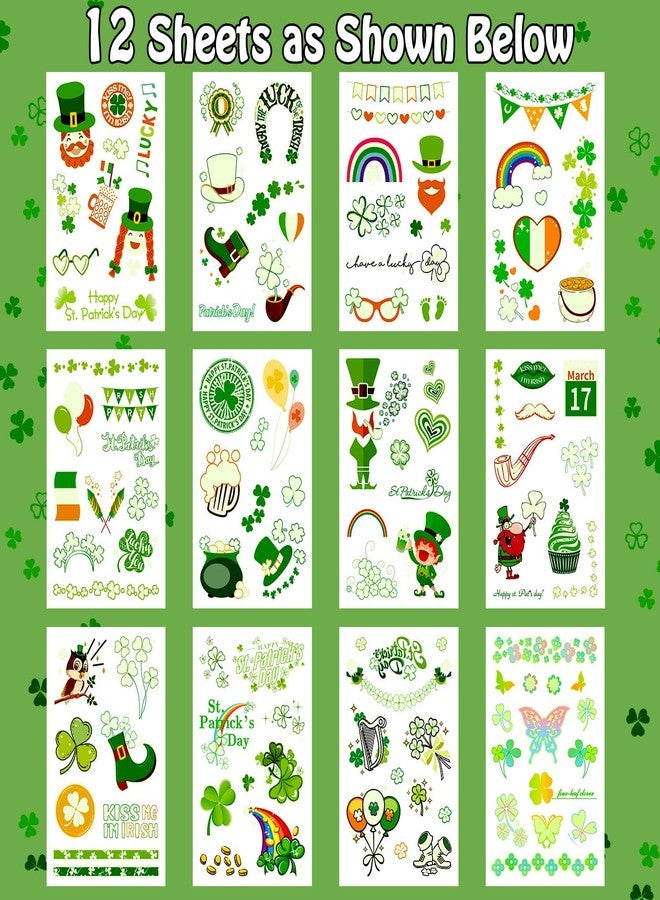Partywind 12 Sheets Glow St Patrick's Day Temporary Tattoos for Kids, Luminous Saint Patrick's Day Accessories Party Decorations, Irish Shamrock Stickers Goodie Bags Stuffers - Image 2