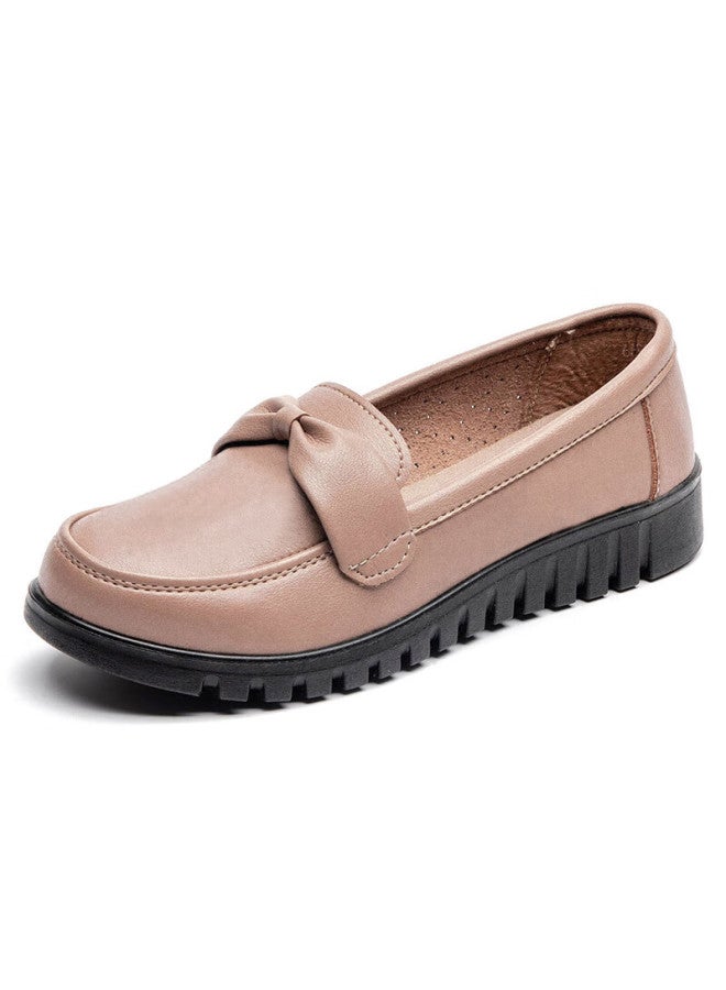 Egchi Women's Shoes Single Middle-aged And Elderly Mother Shoes Ladies Leather Loafers H7523 Beige Size 39 - Image 2
