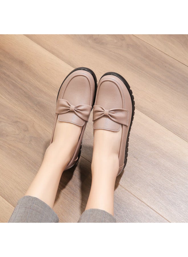 Egchi Women's Shoes Single Middle-aged And Elderly Mother Shoes Ladies Leather Loafers H7523 Beige Size 39 - Image 4