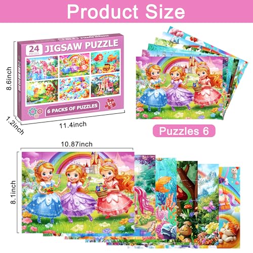 MZZOTOY 6 Packs Puzzles for Kids Ages 46 24 PCS Princess Unicorn Jigsaw Puzzles for Kids Ages 35 48Preschool Educational Puzzles Toys Gifts for 3 4 5 6 Boys Girls - Image 5
