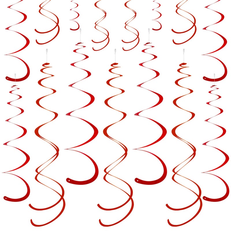 Yymobt Red Ceiling Swirl Foil Decorations Hanging Plastic Streamer Themed Swirl Party for Valentineâ€™s Day Day Carnival Celebration, Pack of 28 - Image 1