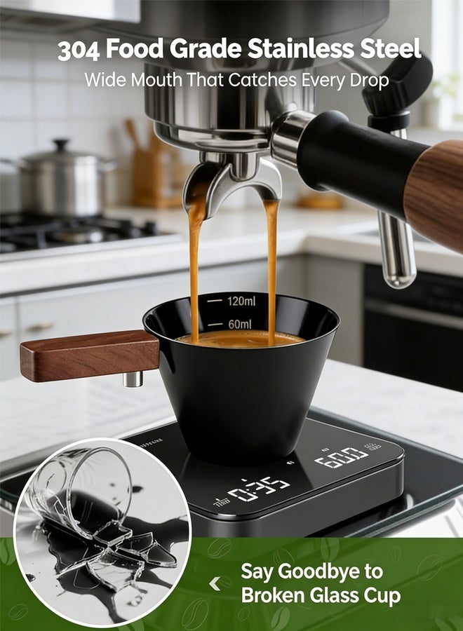 هومستر 120 مل كأس قياس الإسبريسو، الفولاذ المقاوم للصدأ إسبريسو شوت كوب، فم واسع وعلى شكل V صب كوب القهوة مع مقبض لاتي، قذرة، أمريكانو، كابوتشينو، ماكياتو (أسود) - Image 5