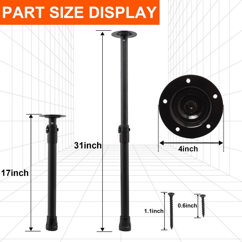 Frebuta Premade Round Metal Desk Legs, 17 to 30inch Telescoping Round Office Table Legs Heavy Duty Set of 4 Stainless Steel Tube Portable DIY Furniture Screw in Table Legs Sturdy - Image 2