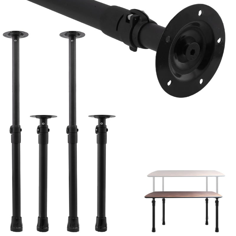 Frebuta Premade Round Metal Desk Legs, 17 to 30inch Telescoping Round Office Table Legs Heavy Duty Set of 4 Stainless Steel Tube Portable DIY Furniture Screw in Table Legs Sturdy - Image 1