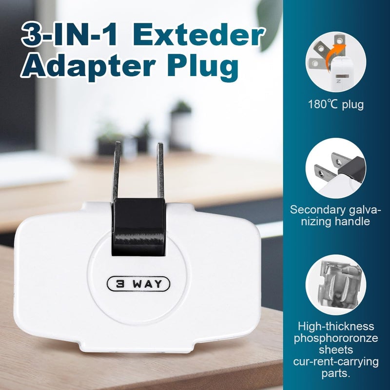 SYCON 3 Way Wall Outlet Extender AC Adapter, 2-Prong Swivel Mini Indoor Wall Tap Power Outlet Extender Plug, White - Image 3