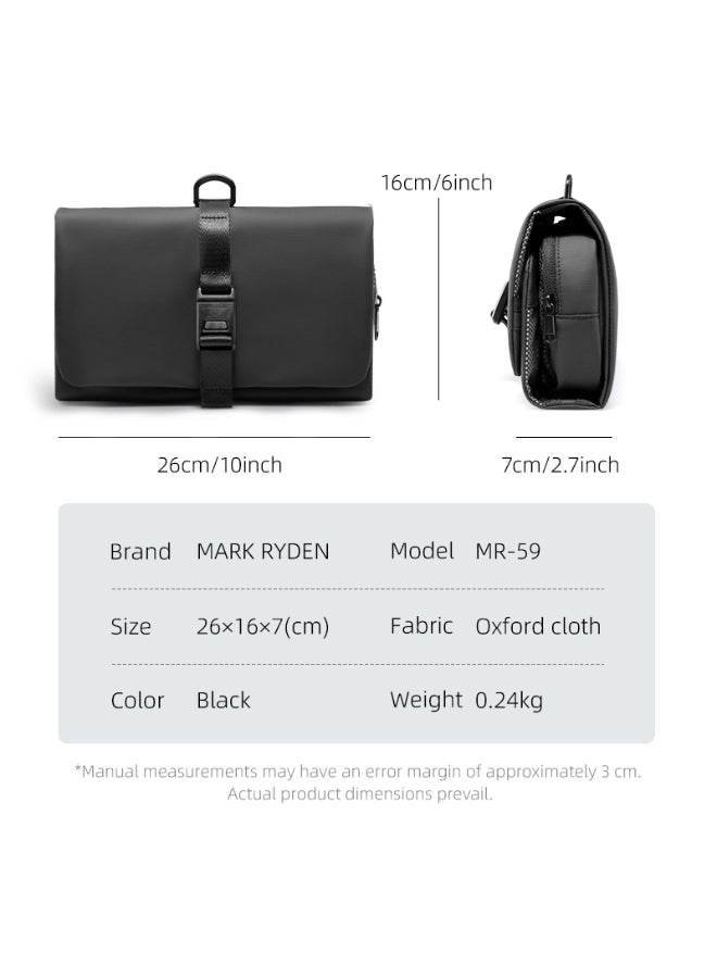 Mark Ryden MR-59-T Hanging Toiletry Bag, Portable Mesh Travel Organizer, Waterproof Oxford Fabric, Foldable Design, Magnetic Snap Closure, Built-In Hook, Multiple Storage Compartments – Black - Image 3