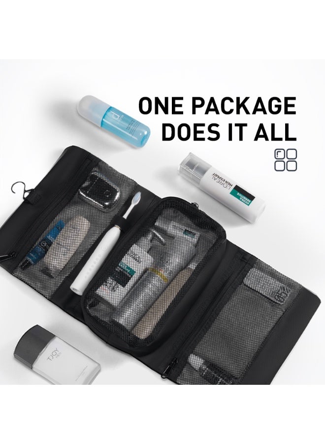 Mark Ryden MR-59-T Hanging Toiletry Bag, Portable Mesh Travel Organizer, Waterproof Oxford Fabric, Foldable Design, Magnetic Snap Closure, Built-In Hook, Multiple Storage Compartments – Black - Image 4