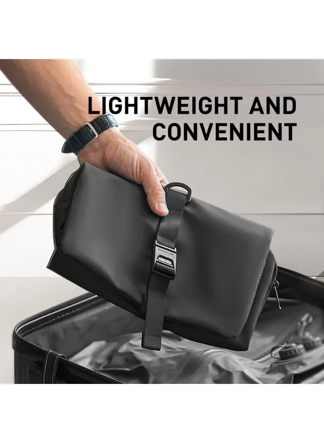 MARK RYDEN Mark Ryden MR-59-T Hanging Toiletry Bag, Portable Mesh Travel Organizer, Waterproof Oxford Fabric, Foldable Design, Magnetic Snap Closure, Built-In Hook, Multiple Storage Compartments – Black