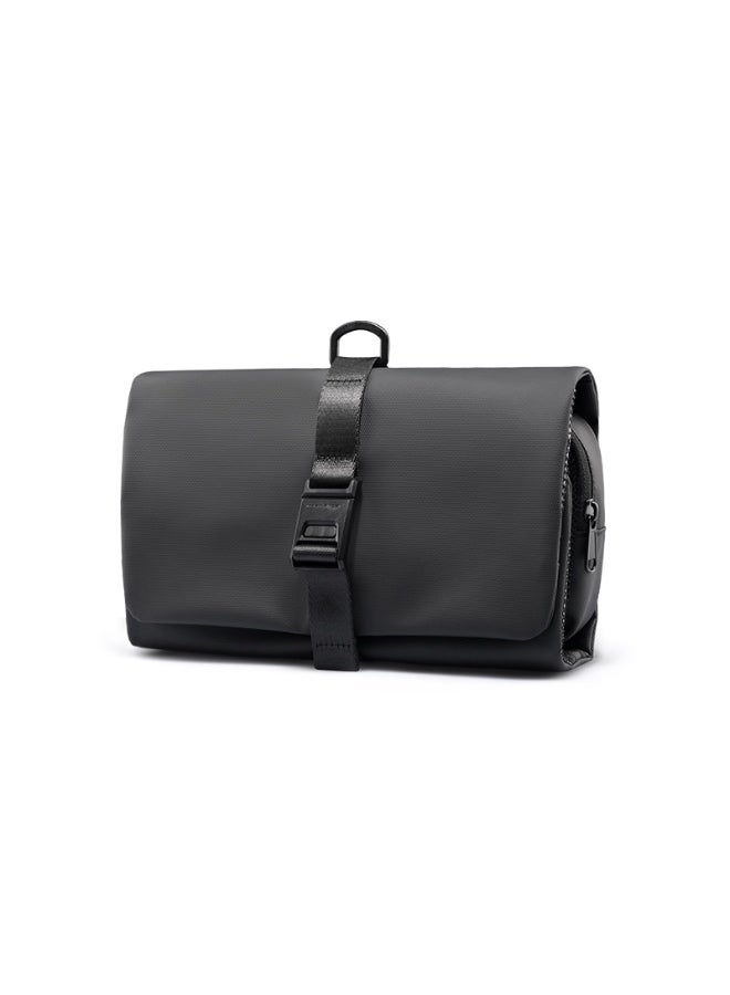 Mark Ryden MR-59-T Hanging Toiletry Bag, Portable Mesh Travel Organizer, Waterproof Oxford Fabric, Foldable Design, Magnetic Snap Closure, Built-In Hook, Multiple Storage Compartments – Black - Image 1