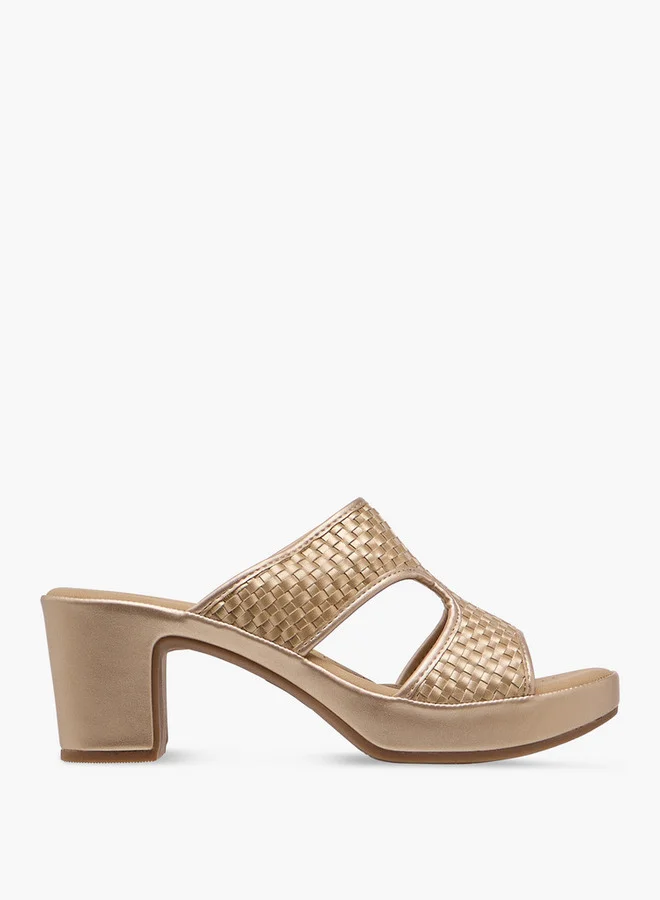 Flora Bella By Shoexpress Women Textured Slip-On Cross Strap Sandals with Block Heels