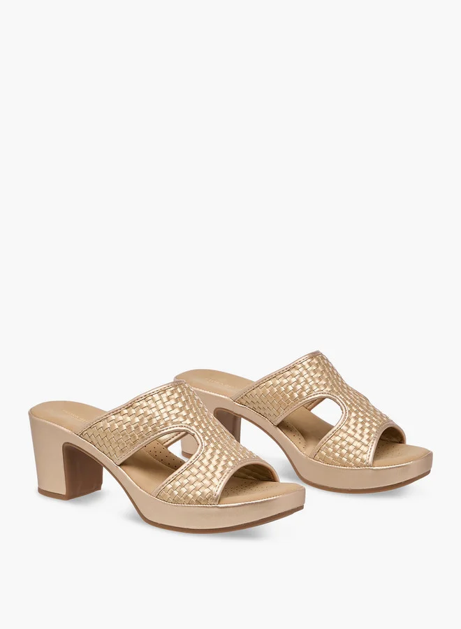 Flora Bella By Shoexpress Women Textured Slip-On Cross Strap Sandals with Block Heels