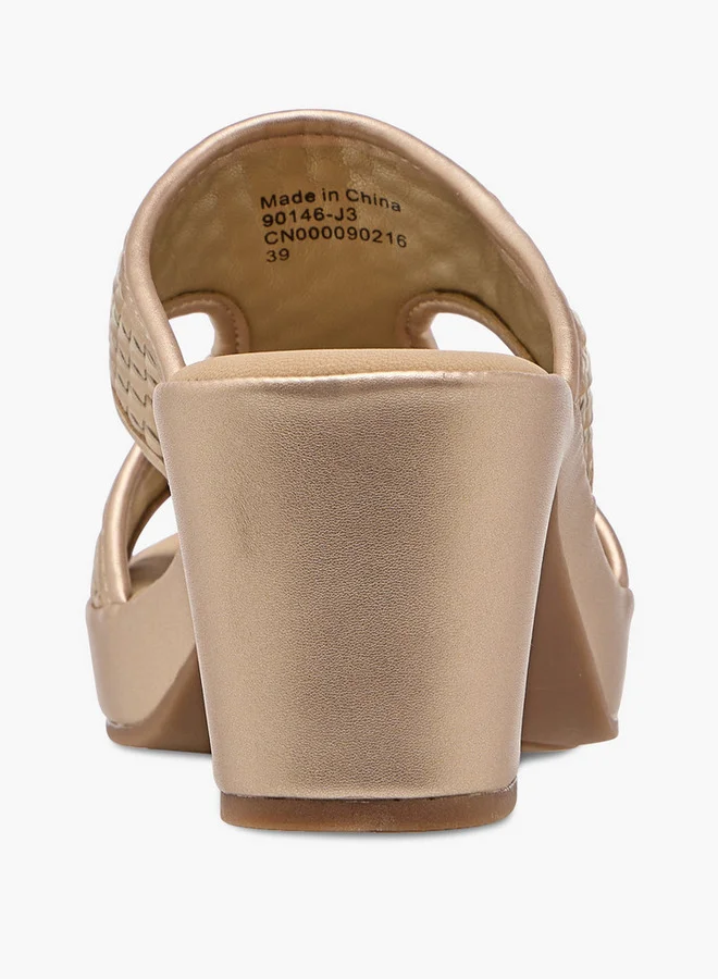 Flora Bella By Shoexpress Women Textured Slip-On Cross Strap Sandals with Block Heels