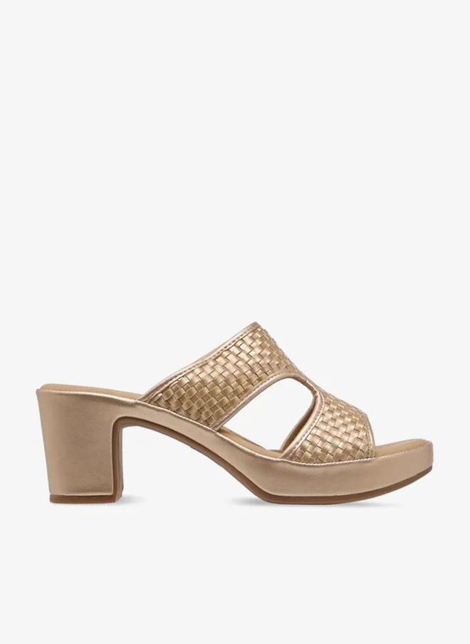 Flora Bella By Shoexpress Women Textured Slip-On Cross Strap Sandals with Block Heels