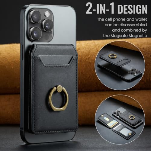 Mizi 3-in-1 Mag Safe Wallet with Stand & Ring Grip, Strong Magnetic Vegan Leather Card Holder, RFID Blocking, Holds 5 Cards, for iPhone 17/16/15/14/13/12 Series (Not for 13/12 Mini) - Black - Image 2