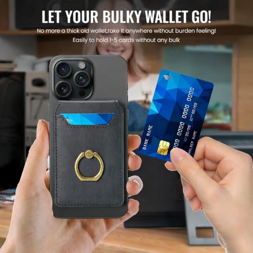 Mizi 3-in-1 Mag Safe Wallet with Stand & Ring Grip, Strong Magnetic Vegan Leather Card Holder, RFID Blocking, Holds 5 Cards, for iPhone 17/16/15/14/13/12 Series (Not for 13/12 Mini) - Black - Image 5