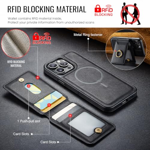 Mizi 3-in-1 Mag Safe Wallet with Stand & Ring Grip, Strong Magnetic Vegan Leather Card Holder, RFID Blocking, Holds 5 Cards, for iPhone 17/16/15/14/13/12 Series (Not for 13/12 Mini) - Black - Image 3