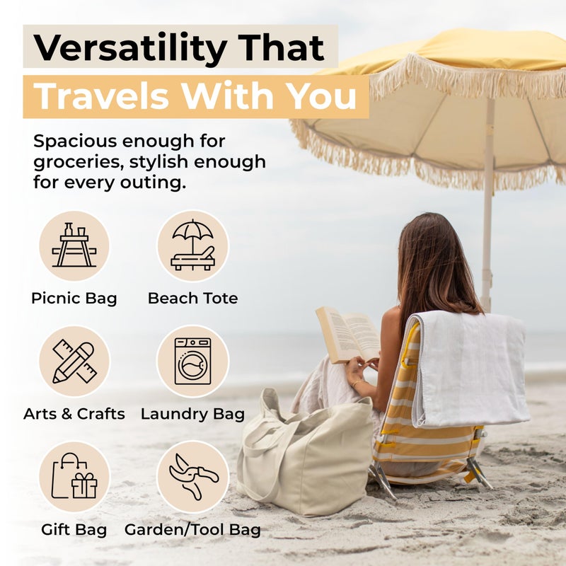 VeraMia 3pc Canvas Grocery Bags with Pockets, Shoulder Straps - Foldable, Washable Heavy Duty Tote - Image 5