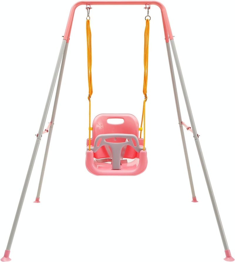 FUNLIO Toddler Swing with Foldable Metal Stand for Toddlers Aged 110 Years 3in1 Baby Swing Set with 4 Sandbags for BackyardIndoorOutdoor Play Easy to Assemble Store Pink - Image 2
