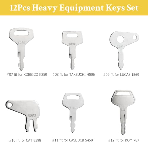 Tecreddy 12 Heavy Equipment Keys, Machine Key Master Set for Cat Caterpillar John Deere Komatsu Bobcat Hyster Takeuchi Case Kobelco Lucas New Holland Construction Equipment - Image 3