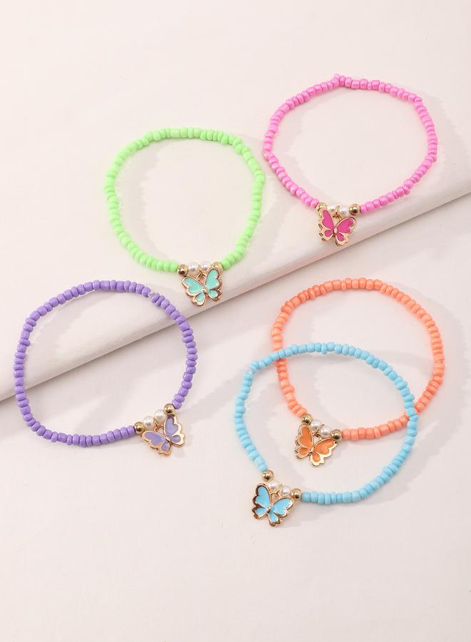 Take Two Pack of 5 -Girls Multi-Color Butterfly Charm Beaded Bracelets - Image 2