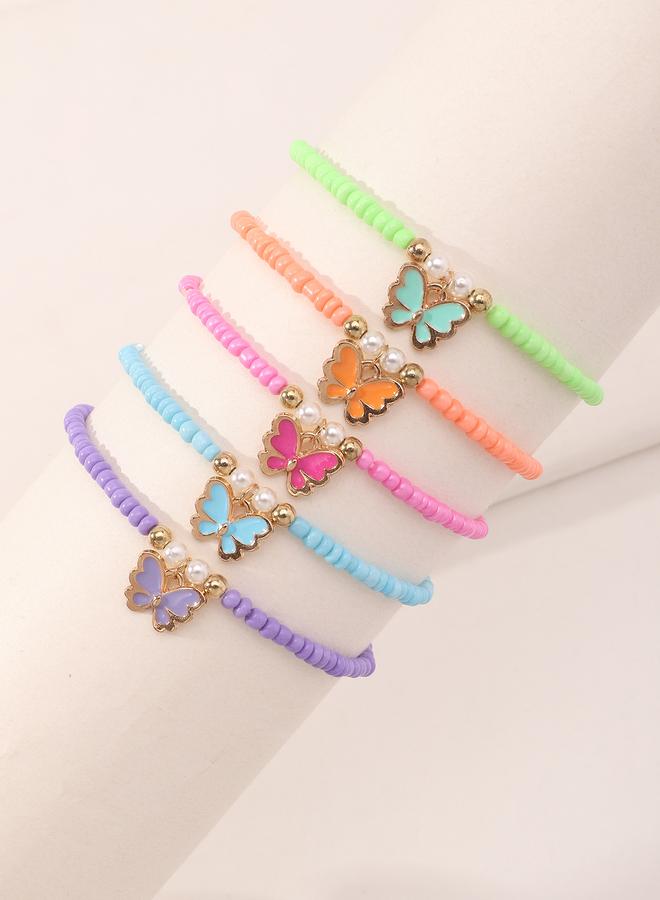 Take Two Pack of 5 -Girls Multi-Color Butterfly Charm Beaded Bracelets - Image 1