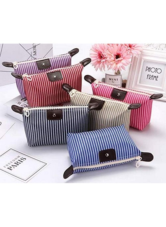 Prostuff.in® Multi-Functional Strip Fashion Design Cosmetic Pouch Travel Toiletry Carrying Purse Makeup Bag Mini Travel Waterproof Portable Zipper Foldable Pouches for Women Multicolor 3 Pcs - Image 4