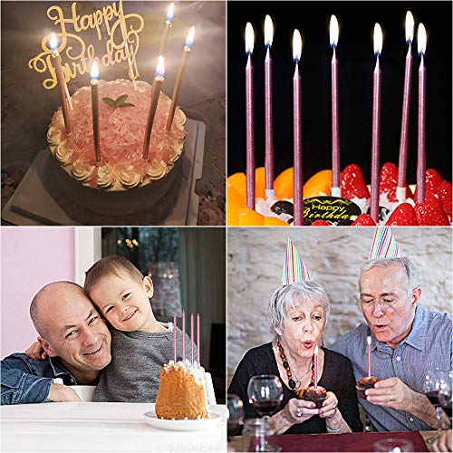 XNOVA 12 Count Long Thin Champagne Pink Birthday Cake Candles in Holders for Birthday Wedding Party Cupcake Decorations Tall Candles - Image 5