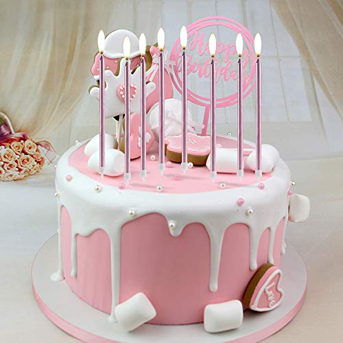XNOVA 12 Count Long Thin Champagne Pink Birthday Cake Candles in Holders for Birthday Wedding Party Cupcake Decorations Tall Candles - Image 3