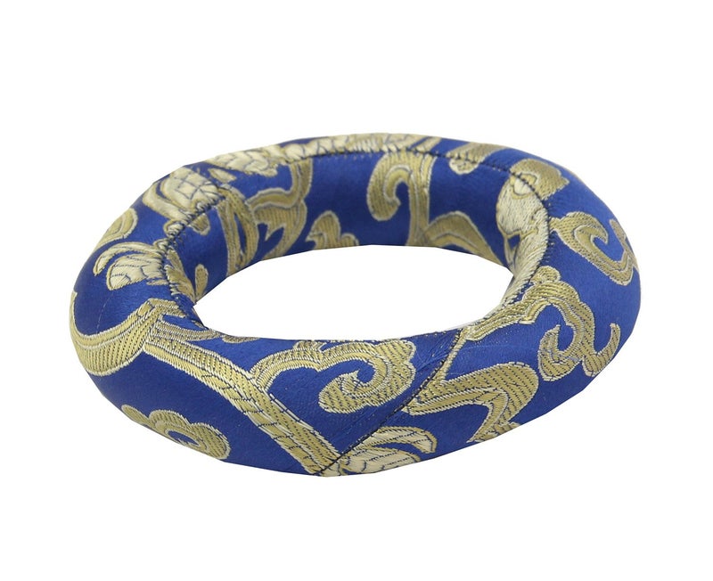 DharmaObjects Silk Brocade Ring Cushion Pillow for Tibetan Singing Bowl Hand Made Nepal (Blue)  - Image 1