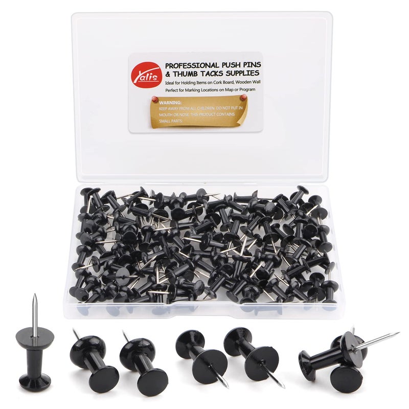 Yalis Push Pins 100-count Black Thumb Tacks Standard Dark Pushpins Steel Point and Plastic Head - Image 1
