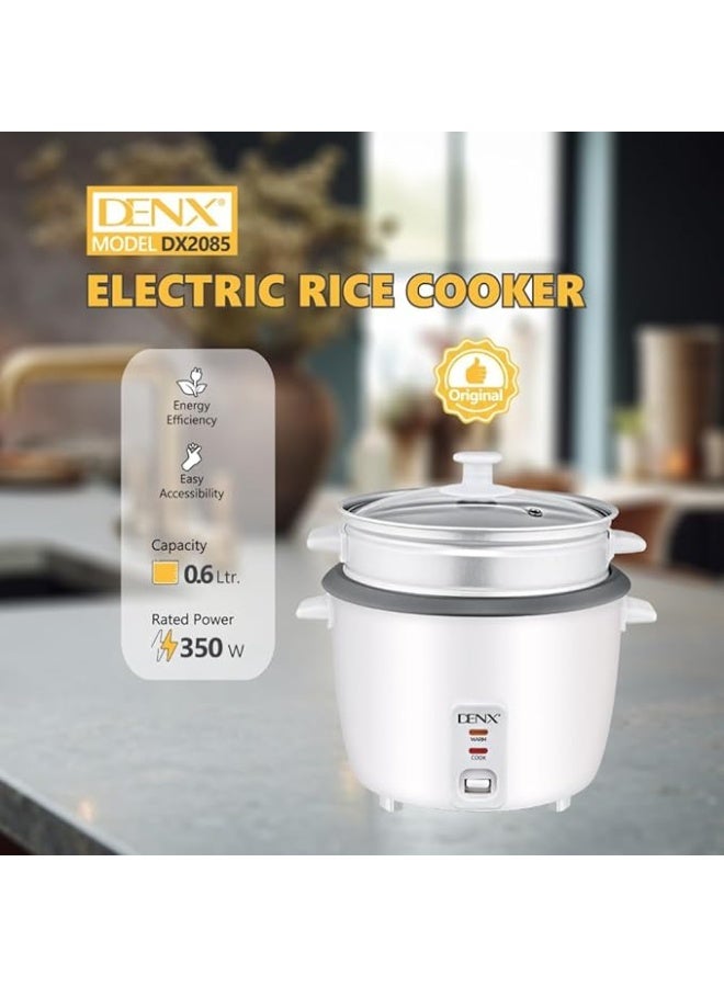 دينكس طباخ الأرز الكهربائي DENX DX2085 سعة 0.6 لتر بقدرة 350 وات - طباخ صغير متعدد الوظائف للأرز والحساء والحساء | وعاء داخلي غير لاصق، تسخين سريع، الحفاظ على الدفء تلقائيًا، سهل التنظيف، 220-240 فولت - Image 3